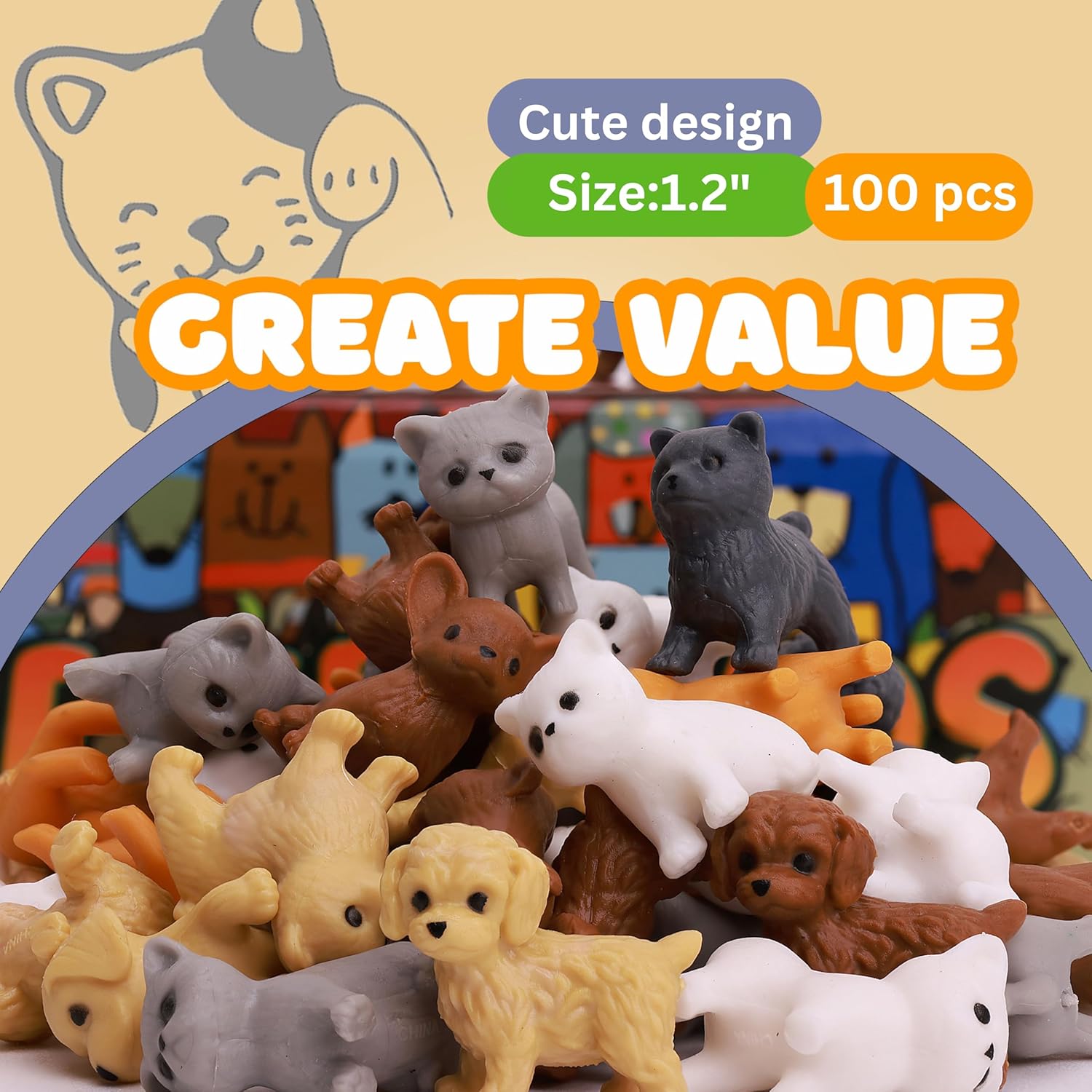 Bulk Toys - Tiny Dogs and Cats for Kids - Small Animals in Bulk - 100 Pcs Little Pet Toys - Tiny Plastic Toys Prizes - Easter Gifts