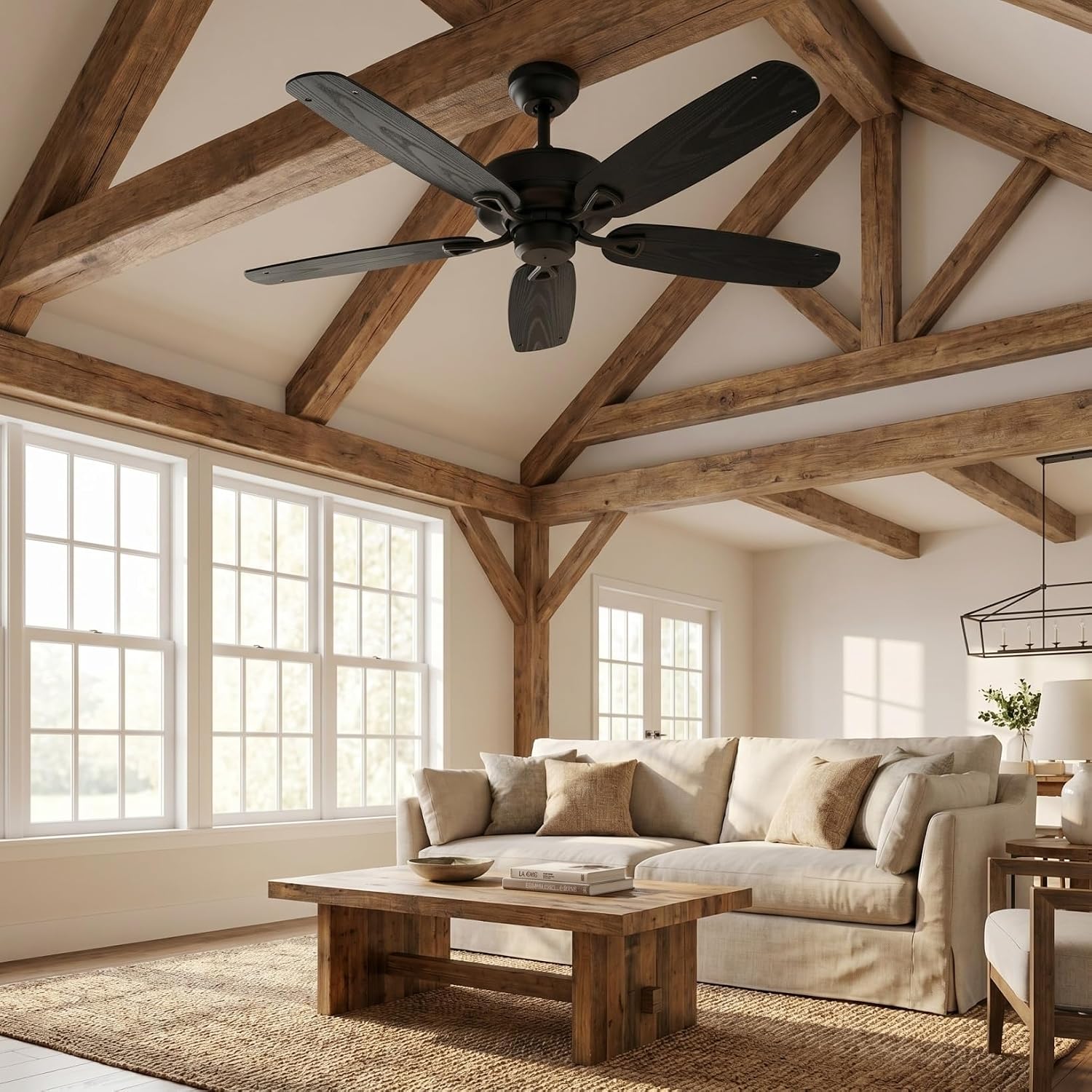 SHINEOFI 21" Fan Blades Plastic Ceiling Fan Replacement Blades Set for Outdoor And Indoor Weatherproof Wood Grain Paddles for Home Patio Bedroom,black
