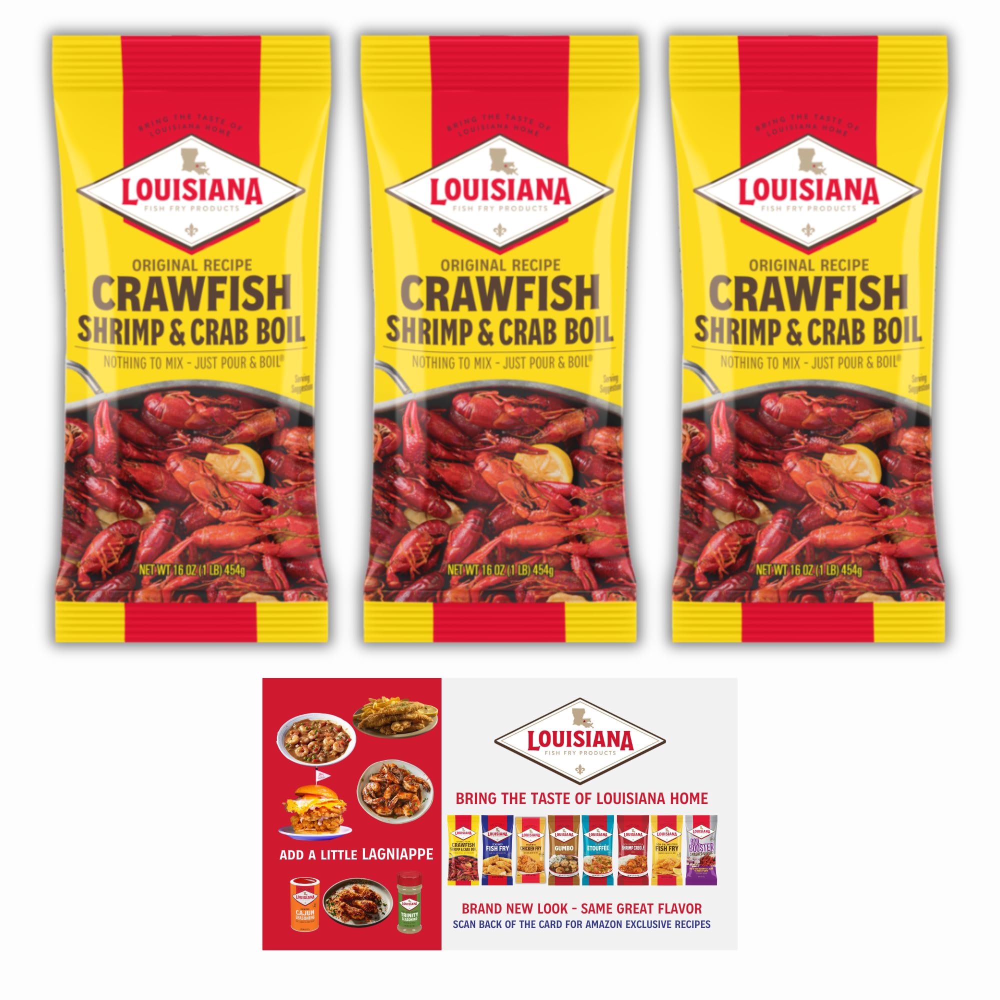 Louisiana Fish Fry Products Crawfish, Shrimp & Crab Boil Seasoning - Spicy & Delicious Seafood Powder Complete Seasoning - Low Salt Cajun Seasoning 16 oz (Pack of 3)
