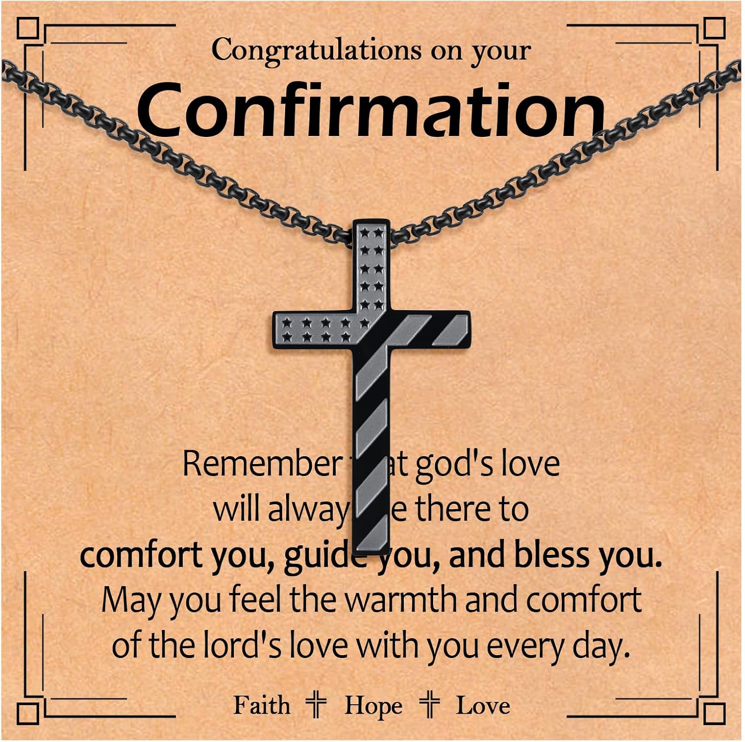 EPIRORA Cross Necklace for Men Boys, First Communion Baptism Confirmation Easter Gifts for Teens Boys, 316L Stainless Steel Chain Cross American Flag Religious Christian Jewelry Gifts, 22+2 Inches