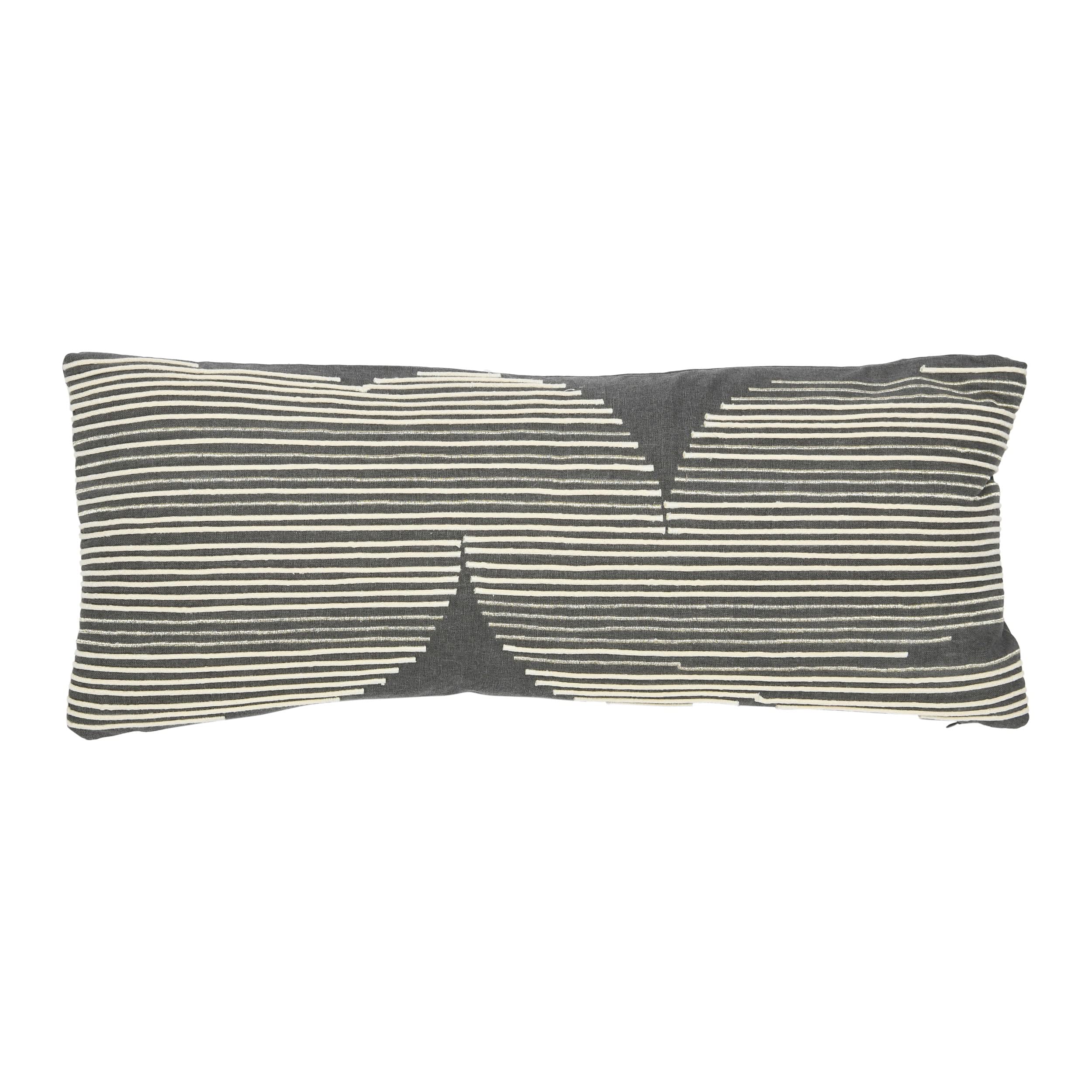 Creative Co-Op Cotton Lumbar Gold Thread Embroidery and Rope Applique Pillow, 24" L x 10" W x 2" H, Gray