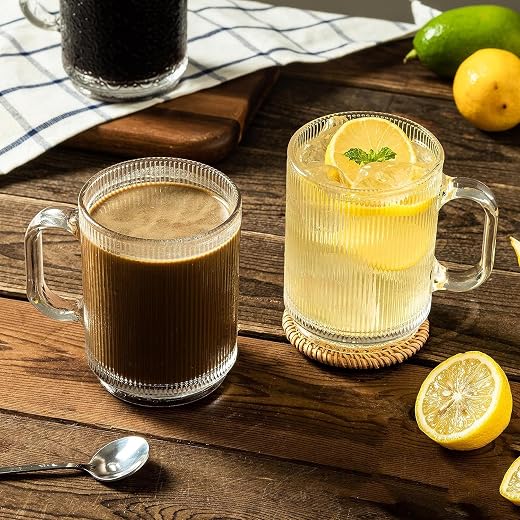 WRINGO 350 ML Coffee Mugs Footed with Handle and Colored Glass Straws Tea Cup Drinkware for Beer,Juice,Beverages,Glass Cap...
