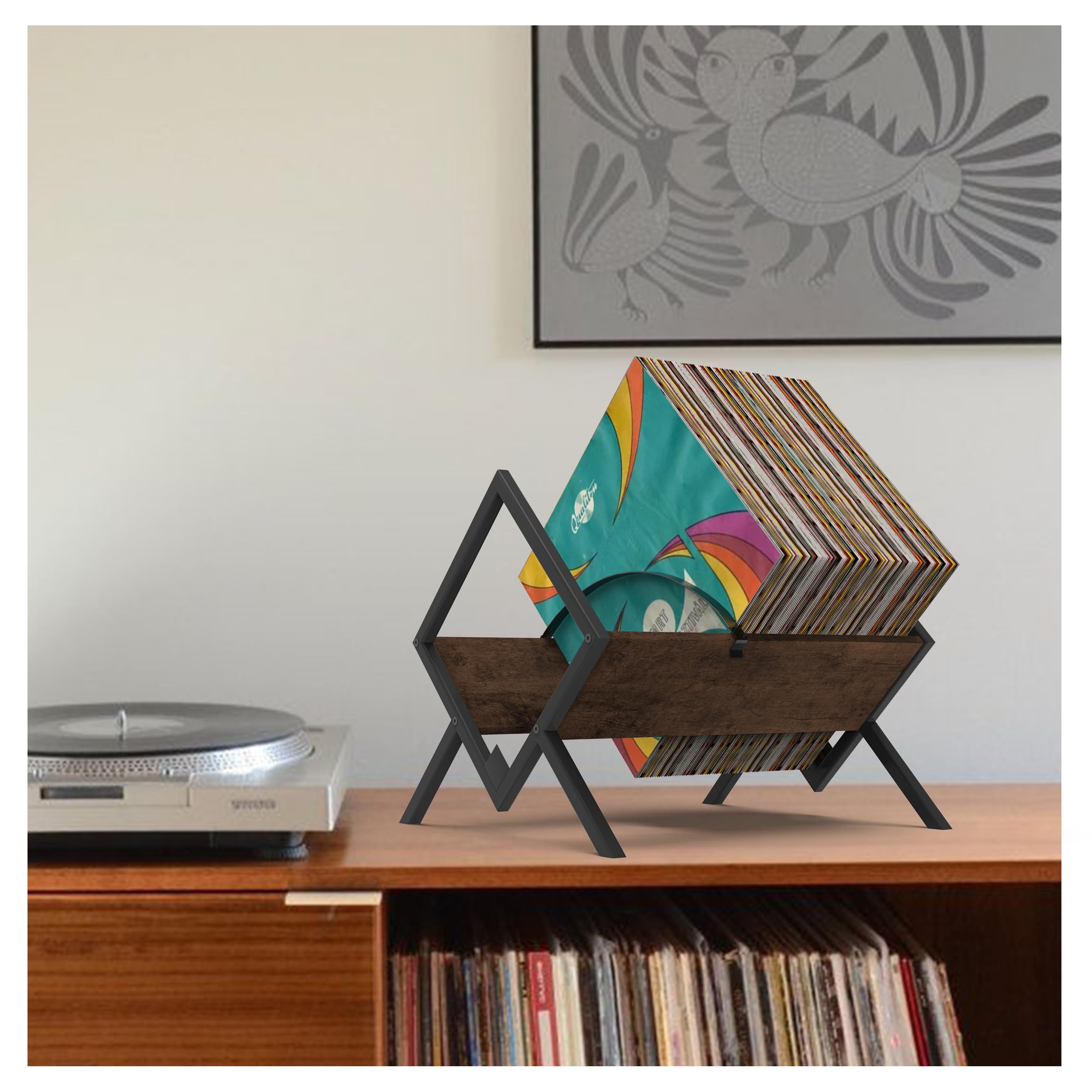 Contenitore per dischi in vinile, per 80-100 dischi in vinile, minimalista e retrò, organizer per dischi in vinile, CD, riviste, libri, documenti