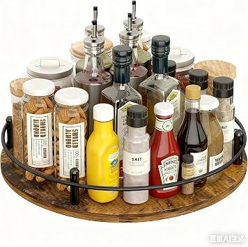 Lazy Susan Spice Rack Organizer - Rotating Turntable Height Adjustable for Kitchen Countertop Cabinet Pantry Seasoning Storage