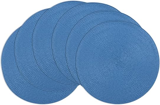 Winknowl Round Braided Placemats Set of 6 Washable Woven Heat Resistant Table Mats for Kitchen Dining Tables 15 inch Round Place Mats Blue,6pcs