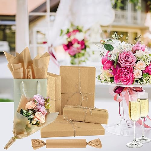 Miniatura 6 de NEBURORA Papel de seda kraft para bolsas de regalo, 60 hojas de papel de seda de regalo beige a granel de 14 x 20 pulgadas, papel de regalo marrón
