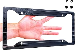 American Flag License Plate Frame - Subdued 3D Embossed USA Flag in Black Gloss on Matte Finish for Car, Truck or SUV (Gloss on Matte Black)