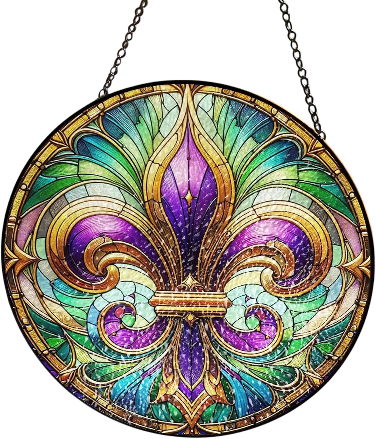 Louisiana Fleur De Lis Stained Glass Suncatcher | Mardi Gras Window Hanging Decor, New Orleans Home Accent, Unique Gift (7.8)