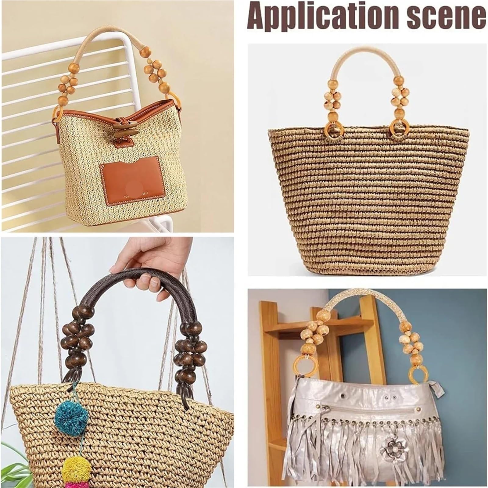 MRKU Asa de Madera para Bolso, Accesorios para Bolsos, Manualidades, Bricolaje, 2 Piezas, Correa de Repuesto rústica en Forma de U con Cuentas para Ganchillo para proyectos