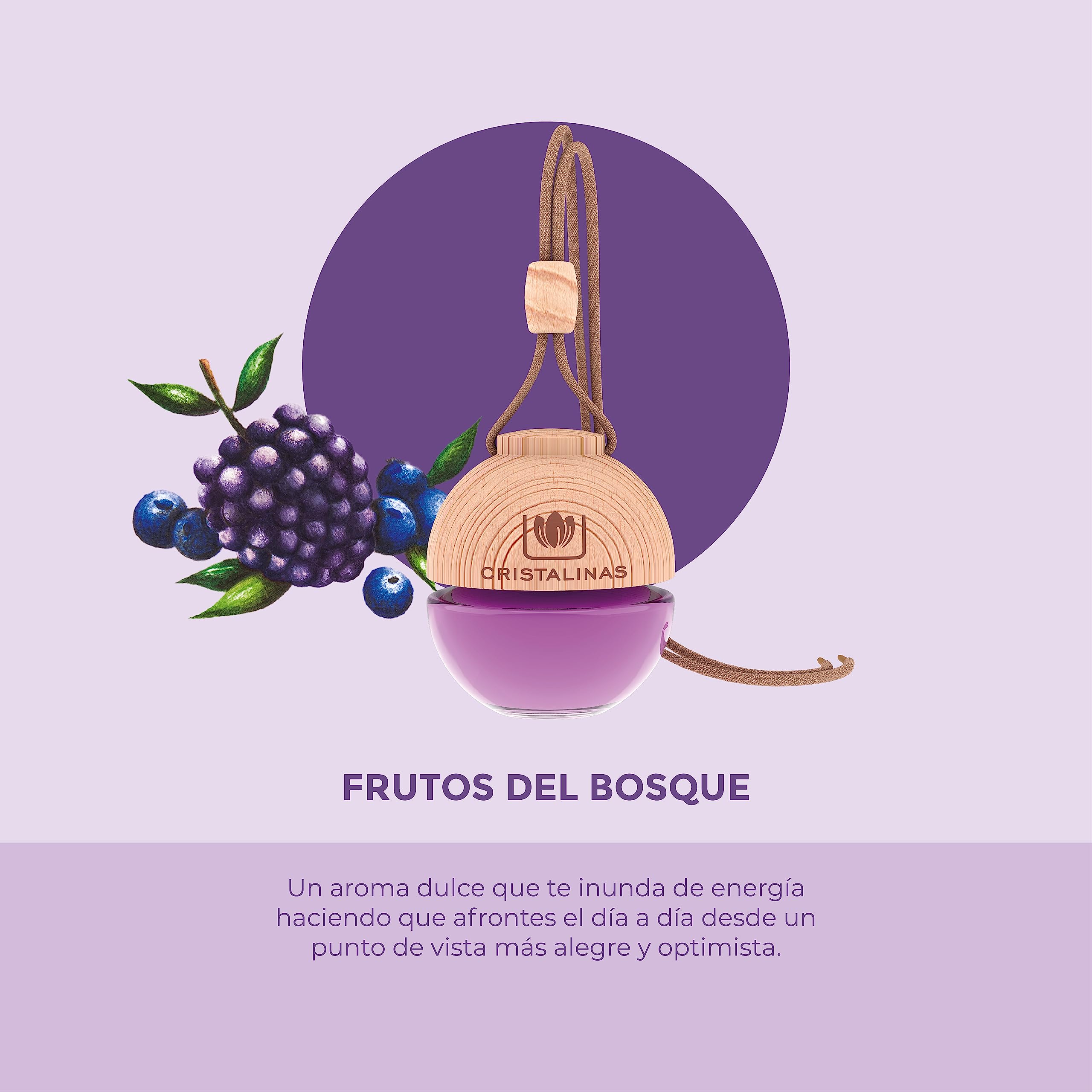 CRISTALINAS | Pack 2 Ambientadores Esfera para Coche| Aroma a Frutos del Bosque | Absorbe los Malos Olores de tu Vehículo con un agradable Aroma | Larga Duración 8 Semanas | 6 ml | 0% Alcohol