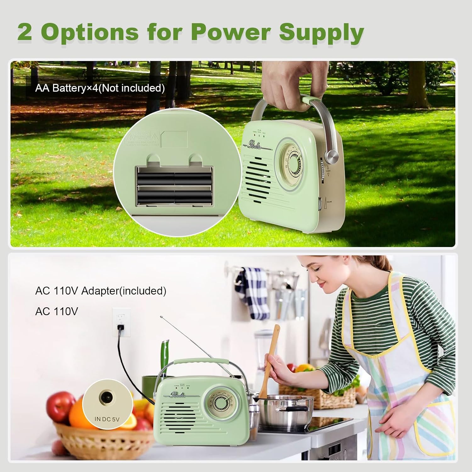 Portable Small Retro AM FM Radio, Battery Powered & Plug-in Wall, Vintage Radio with Bluetooth, Easy to Use Large Dial for Home/Outdoor/Christmas Seniors Gifts