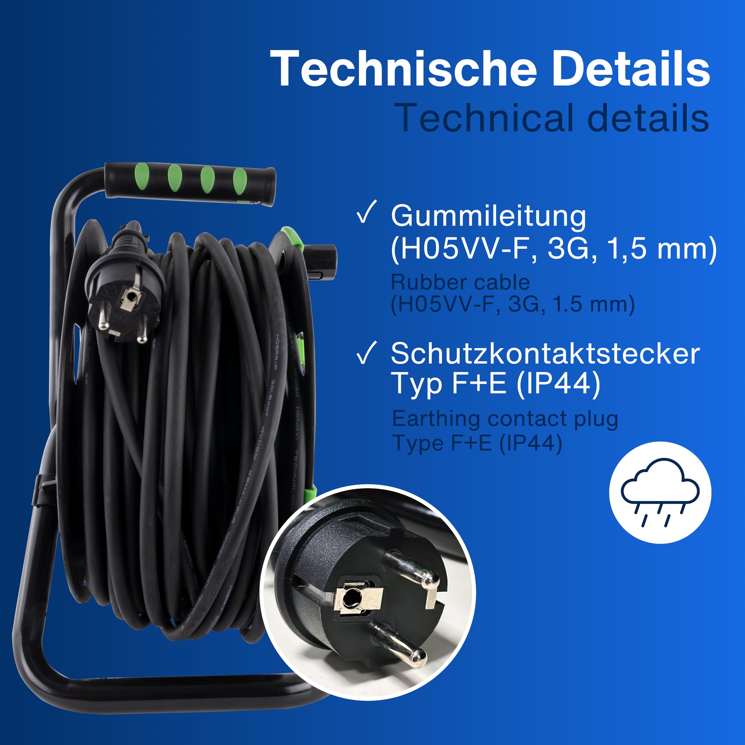 REV Cable Drum Resin 40m IP 44 4-fold black green