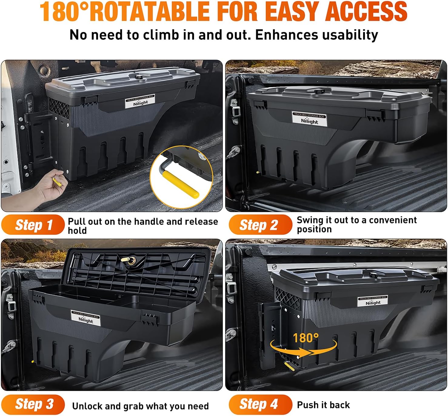 Nilight Truck Bed Tool Box Left Drivers Side Truck Tool Box Fit for Ford F-250/350 Super Duty 2017-2021 ABS Swing Case Truck Bed Storage Box with Lockable Lid Waterproof Wheel Well Toolbox Black
