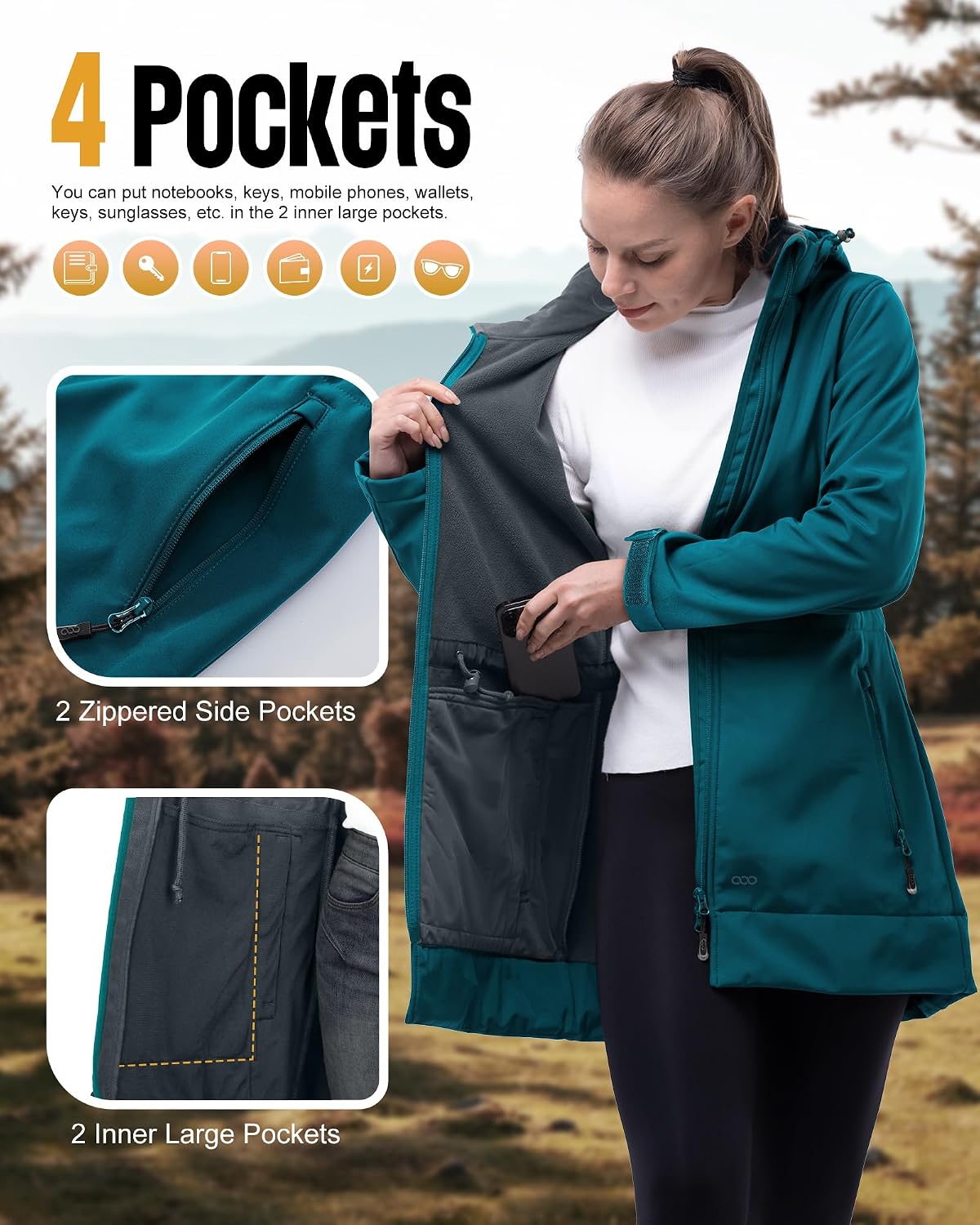33,000ft Women's Waterproof Softshell Jacket Hooded Fleece Lined Raincoat
