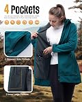 33,000ft Women's Waterproof Softshell Long Rain Jacket with Hood Fleece Lined Windproof Windbreaker