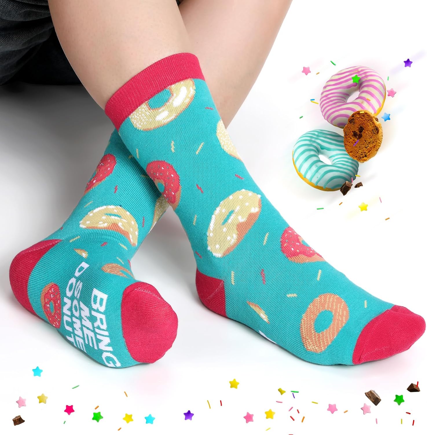 Leumoi 12 Pairs Snack Socks Food Theme Crew Socks French Fries Biscuit Burger Patterned Dress Stocking Gift for Men Women Food Lover