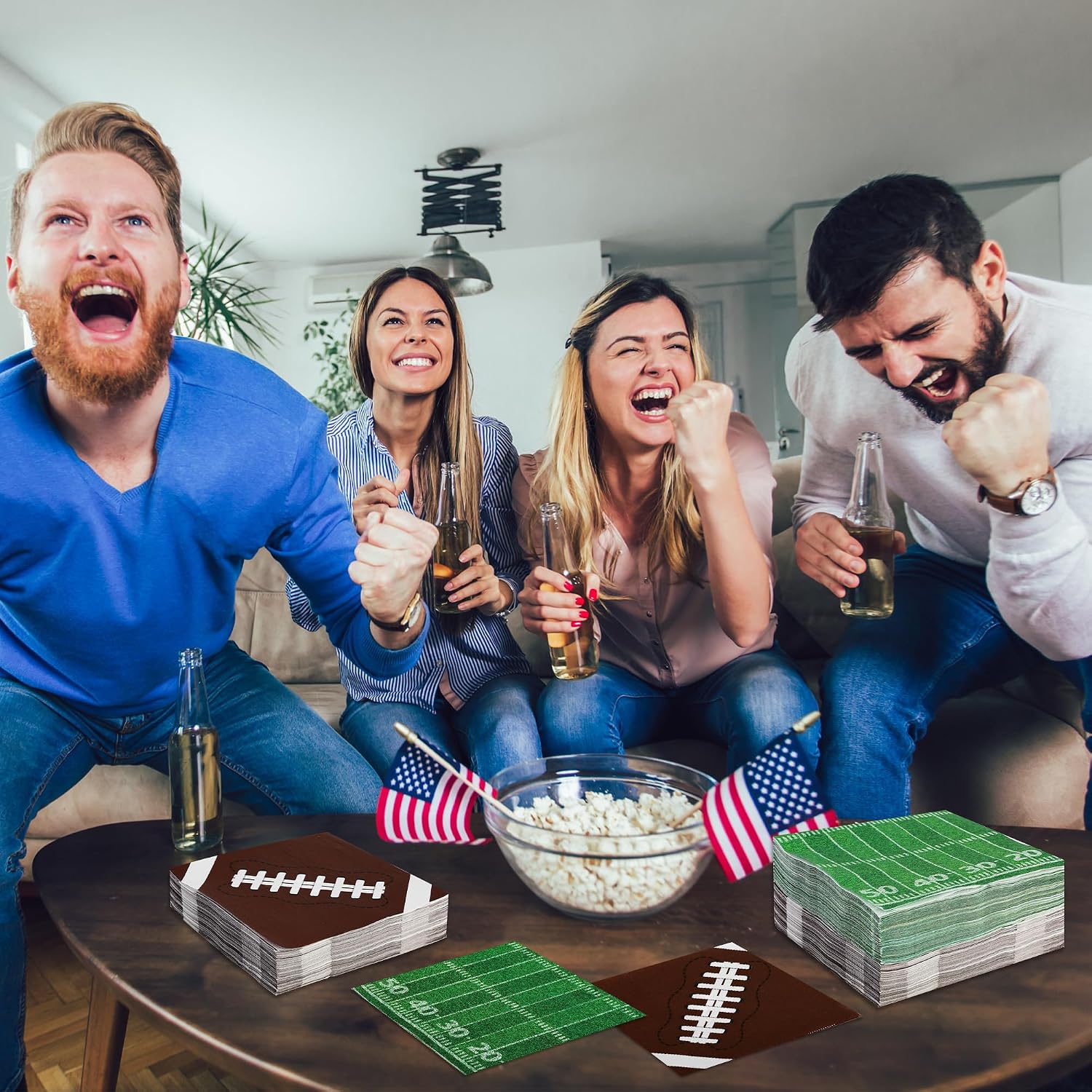 50 PCS Football Party Supplies, 6.5 Inches Football Napkins with 2 Styles, Disposable Paper Napkins Theme Napkins for Game Day Touchdown Birthday Party Decorations image 4