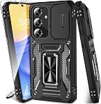 Pour Samsung Galaxy S25 FE Boîtier avec protection d'écran + couverture de caméra pour Samsung S25 FE Boîtier avec bague magnétique Kickstand, étui de protection militaire antichoc pour Galaxy S25 FE (Noir)