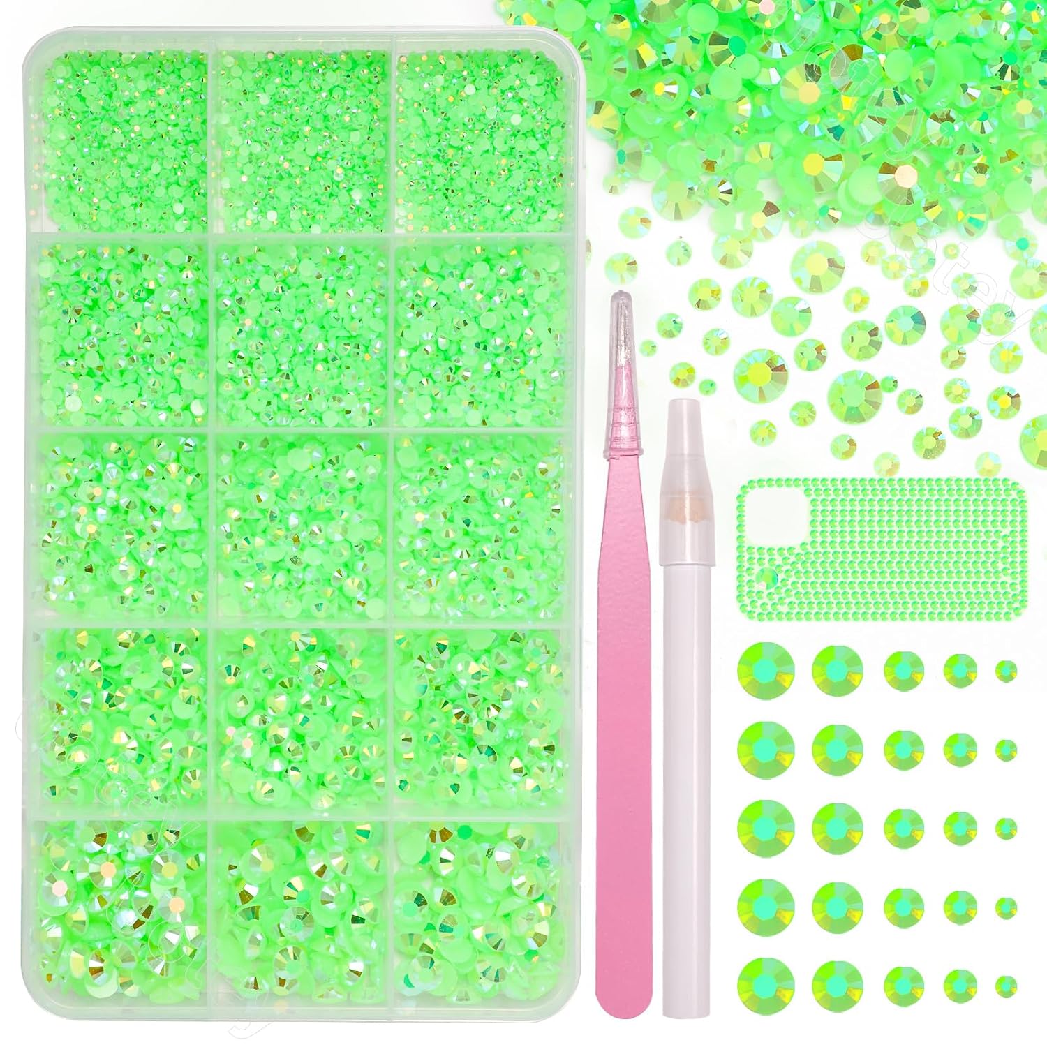 16000 Pcs Resin Rhinestones for Crafting, Flatback Hot Pink Gems Jelly Rhinestones, Mixed Sizes Pink Bedazzling Crystal with Pickup Tool for DIY Crafts Clothing Tumblers Mugs Shoes Fabric Nail Art