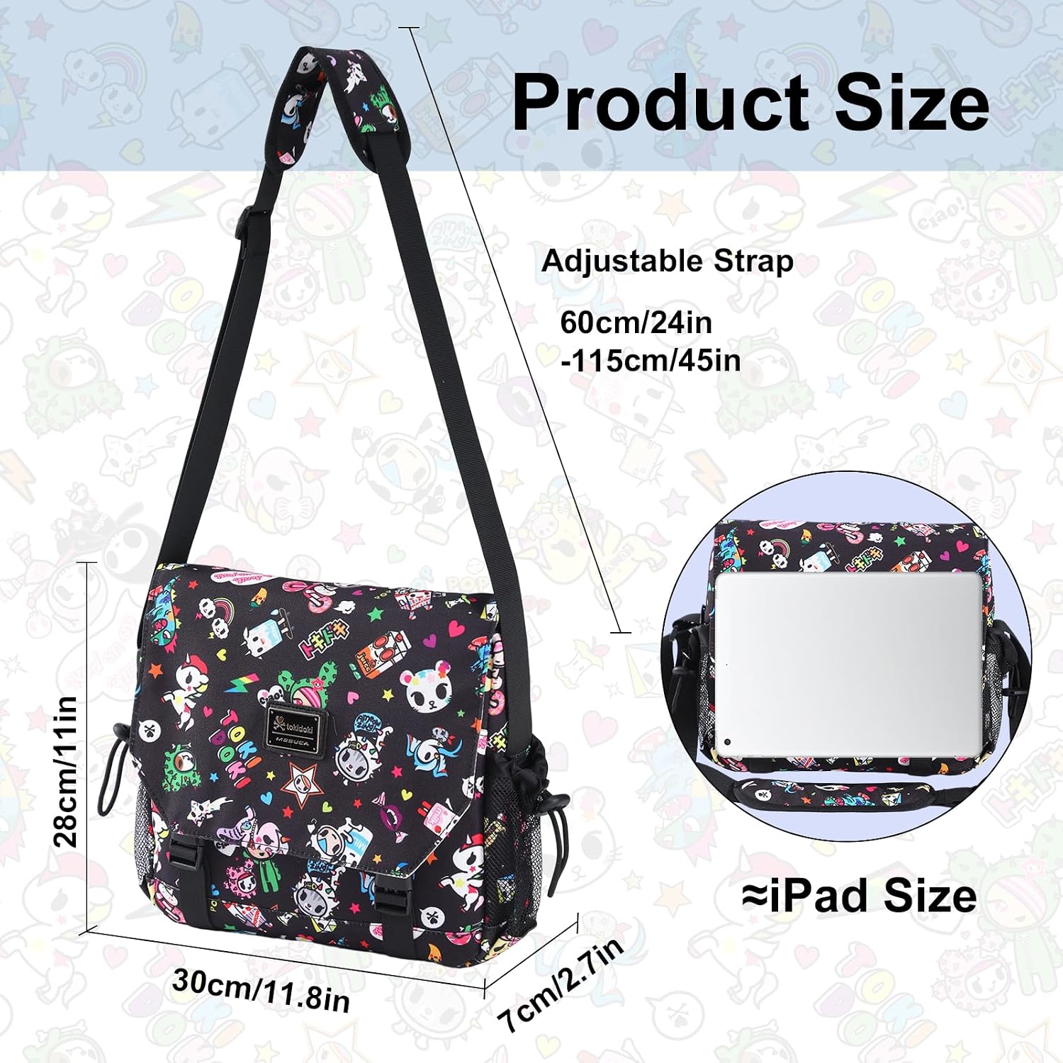 tokidoki Crossbody Messenger Bag Briefcase for Women, Cute Anime Shoulder Bag, Casual Cross Body Purse Satchel