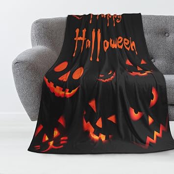 Luxury Halloween Throw Blanket - Cozy Pumpkin Ghost Spider Web Print, Ultra Soft Flannel Plush Blanket for Couch, Sofa & Bed, Lightweight Warm Fall Decor, 60x50 Inches