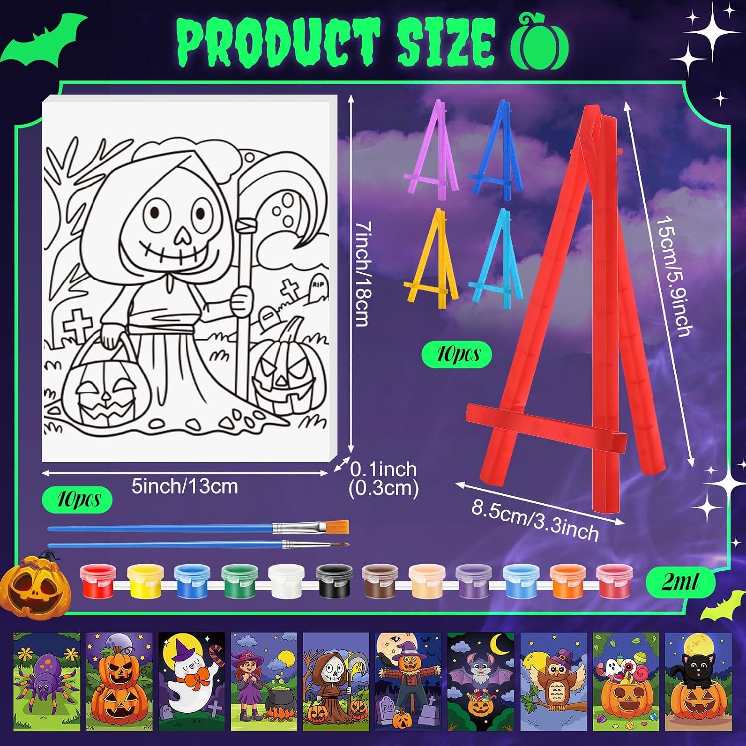 Blosssound 10 Set Halloween Pre Printed Canvas for Painting 5x7" image 2
