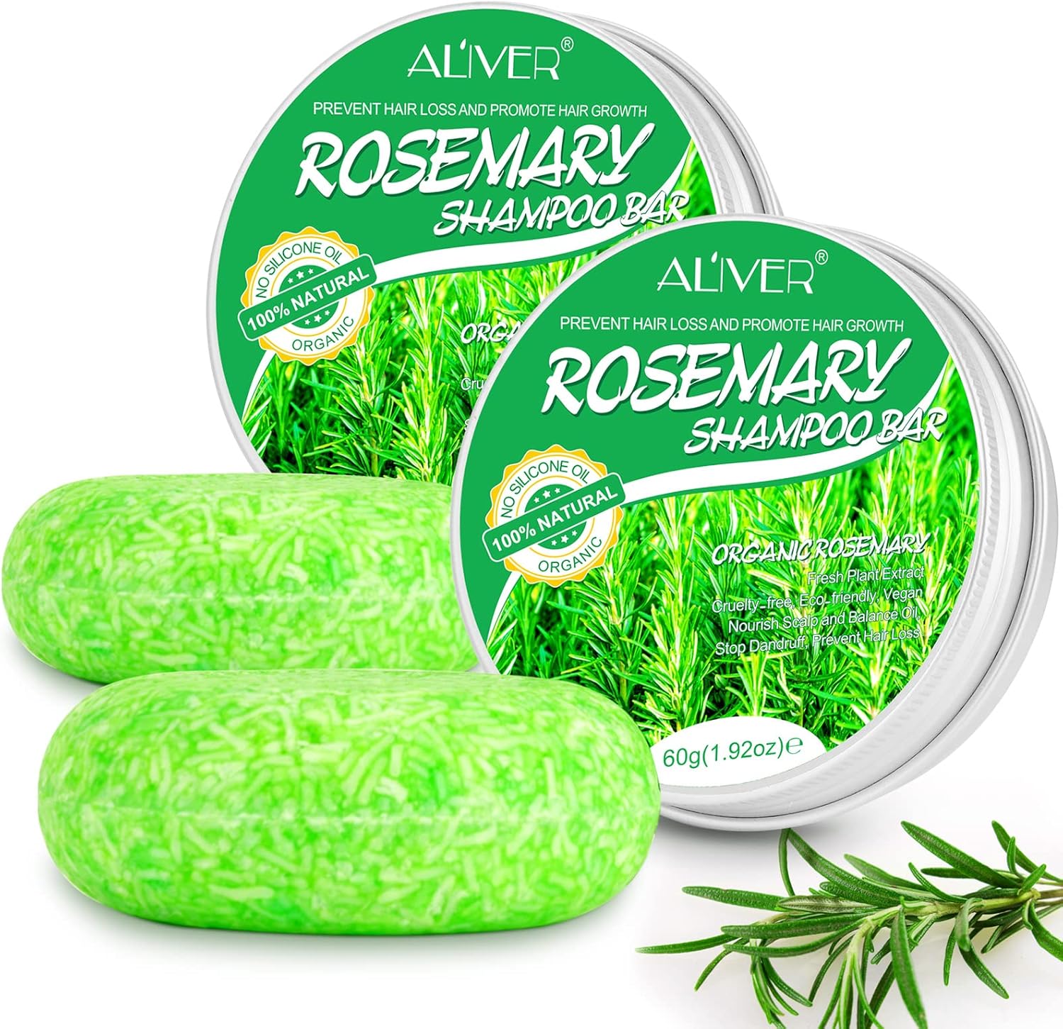 Rosemary Shampoo Bar 2 Pack, Solid Rosemary Shampoo for Hair Growth