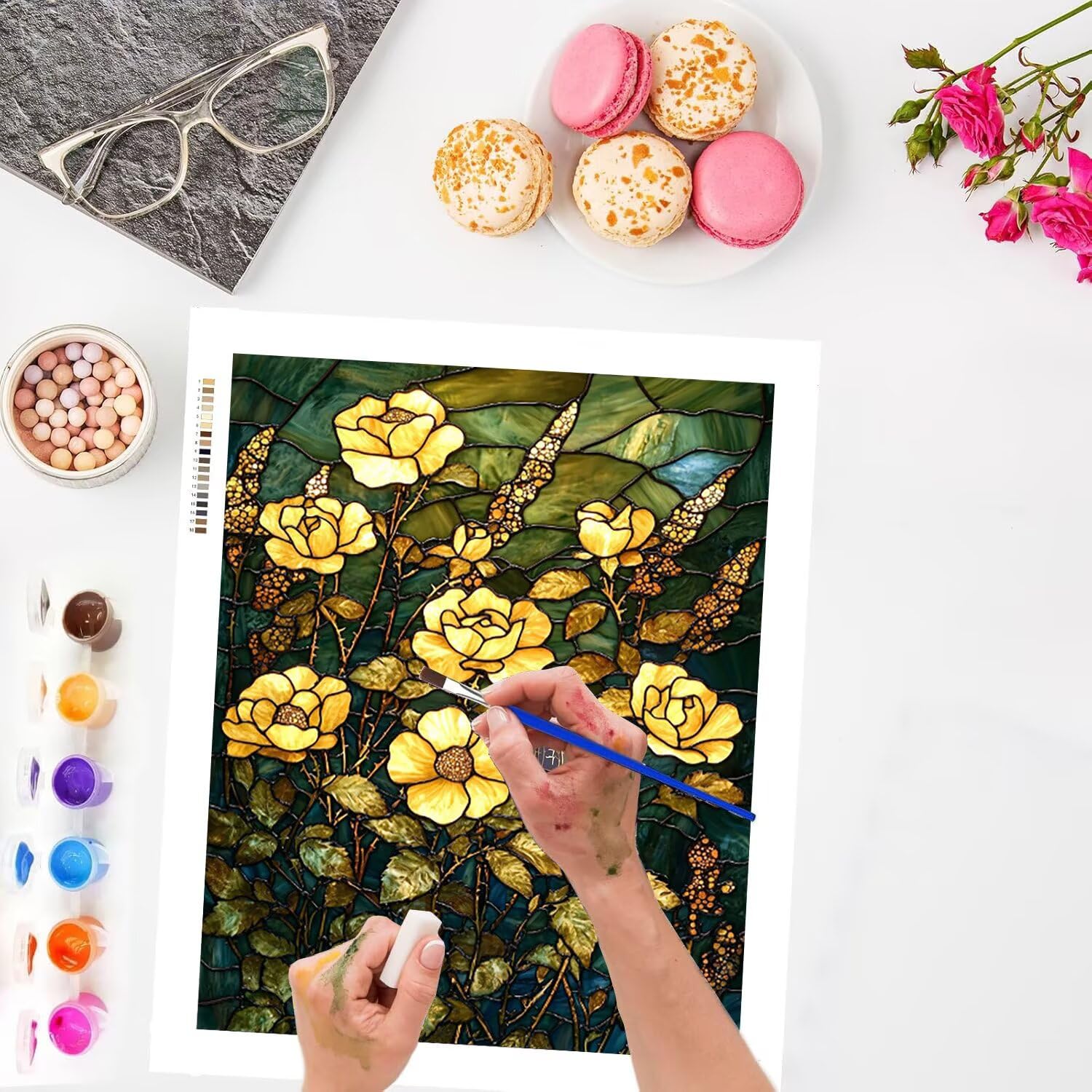 WEISHIWE Gelbe Rose Malen Nach Zahlen Erwachsene Anfänger, 80x100cm c-471 | Malen nach Zahlen Erwachsene Leinwand Kit, DIY Handgemalt Ölgemälde Set mit 3-Pinseln und Acrylfarbe für Wanddeko,Ohne Rahmen