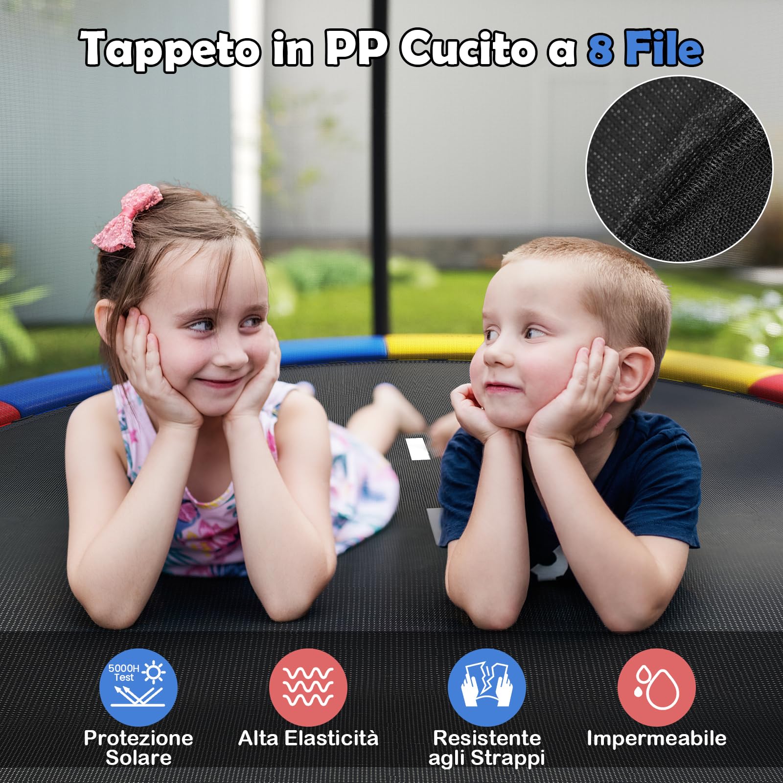 COSTWAY Trampolino Elastico per Bambini e Adulti 244 cm/305 cm/366 cm, Tappeto Elastico da Esterno con Rete di Sicurezza, Scala e Telaio in Acciaio Zincato Antiruggine