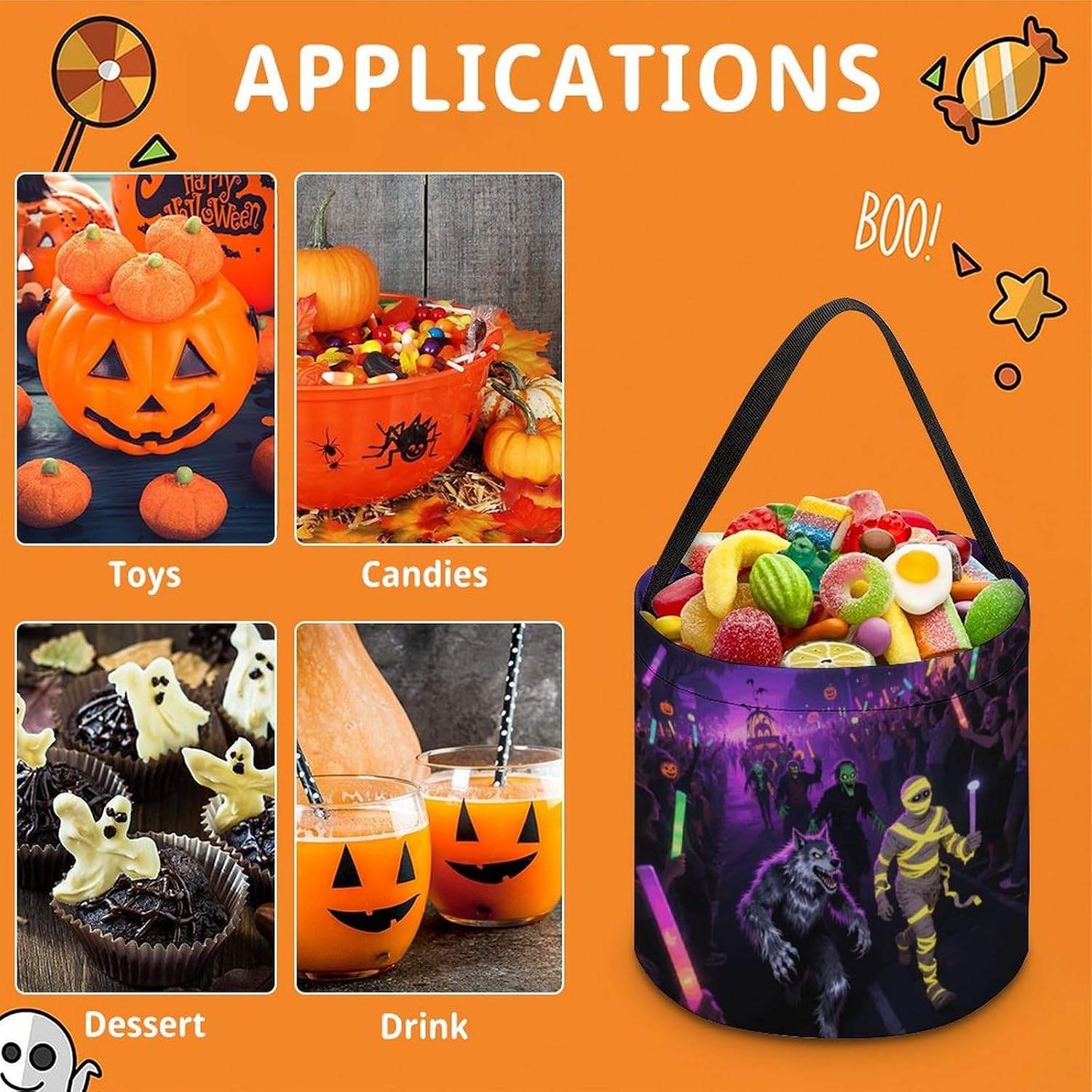 Black Light Art Halloween Halloween Candy Bag Trick Or Treat Bucket image 3