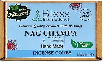 Bless-International Nag Champa 100%-Natural-Incense-Cones Handmade-Hand-Dipped Organic-Chemicals-Free for-Purification-Relaxation-Positivity-Yoga-Meditation The-Best-scents (20 Count)