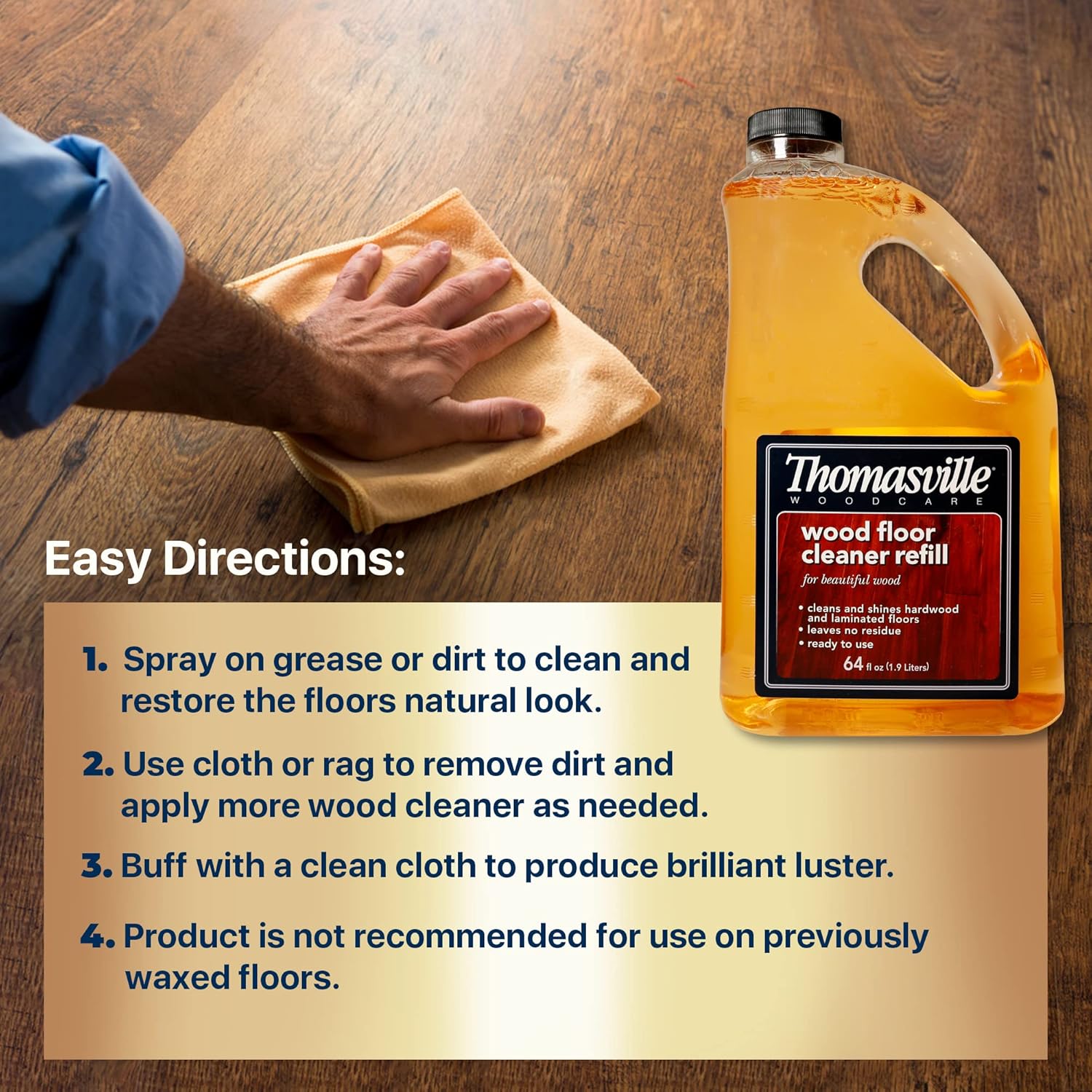 THOMASVILLE WOOD FLOOR CLEANER REFILL - Multisurface Wood Cleaner and Polish Furniture Quick Shine Restorer Protector Kitchen Cabinets Surface Cleaner House Cleaning Supplies Home Improvement