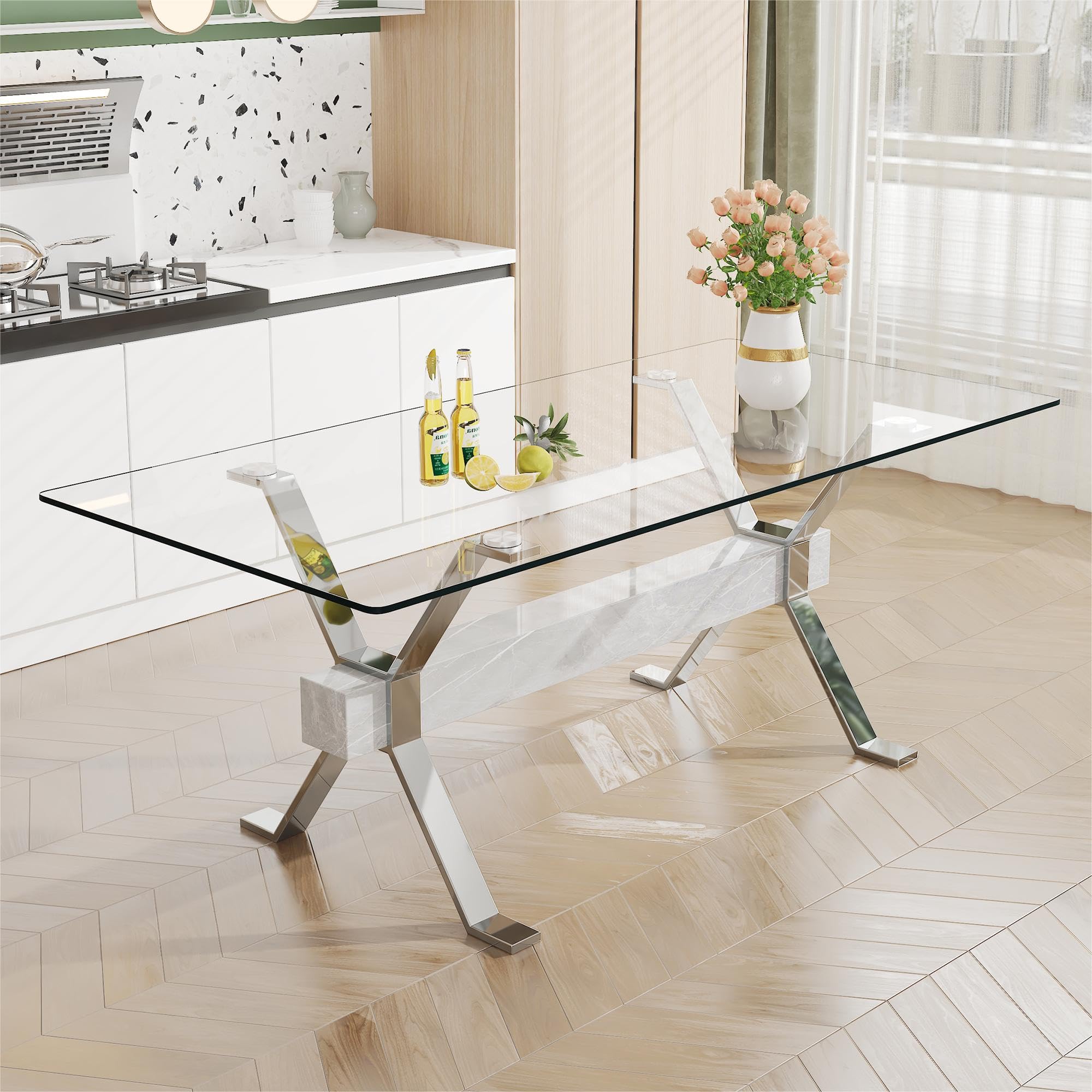 【引取限定】Glass Top Table Amazon.com - TDQXTH 78