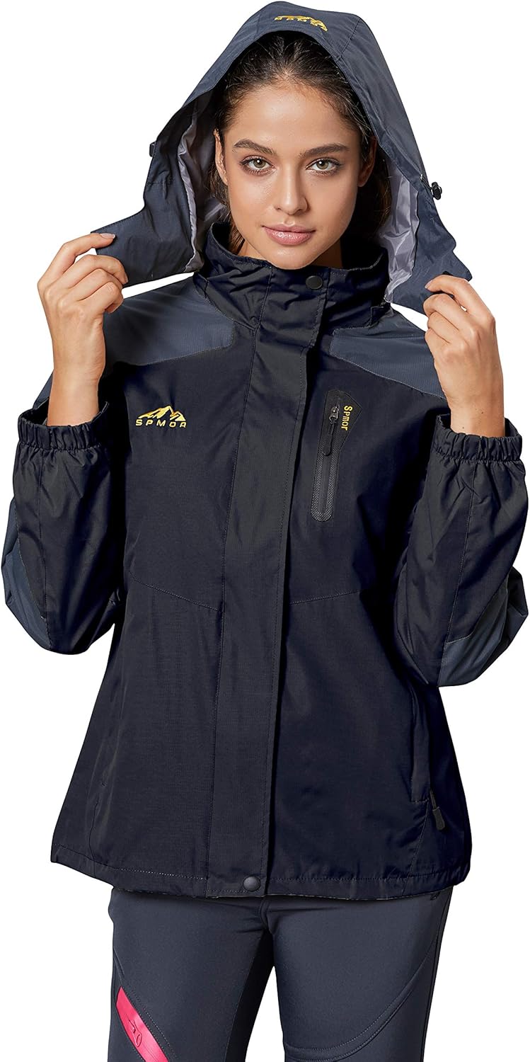 Spmor Women's Waterproof Rain Jacket Windproof Hooded Windbreaker Lightweight Raincoat : Clothing, Shoes & Jewelry