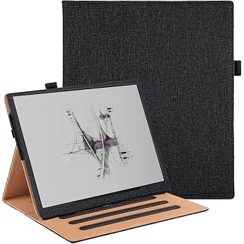 Vakarey Smart PU Leather Flip Case for Boox Note Air 5C with Hand Strap Black