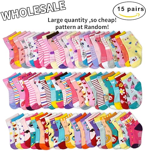 Miniatura 2 de SkiBeaut Calcetines antideslizantes para niños y niñas de 1 a 7 años, 12 pares de calcetines para niños y niñas