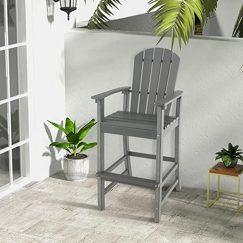 Miniatura 2 de Giantex Taburete de bar HDPE para exteriores, silla Adirondack alta con reposabrazos y reposapiés, taburete de bar de 30 pulgadas de altura de