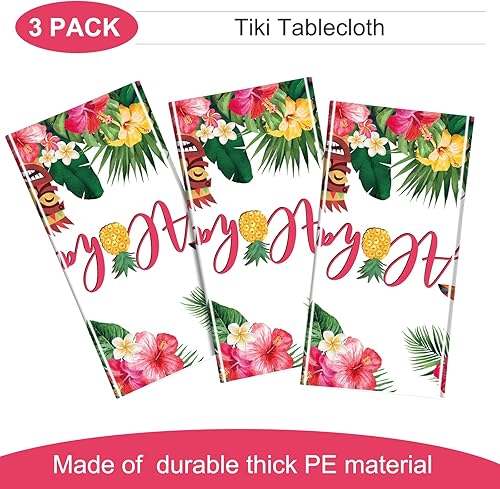 Miniatura 4 de Breling Paquete de 3 manteles hawaianos Luau, 108 x 54 pulgadas, decoración de Luau, mantel de hojas de palma tropical, mantel rectangular de