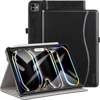 ZtotopCases for iPad Pro 11 Inch Case M5 2025/ M4 2024 - PU Leather Smart Cover, with Auto Wake/Sleep, Multiple View Angles, Hand Strap & Pocket - Black