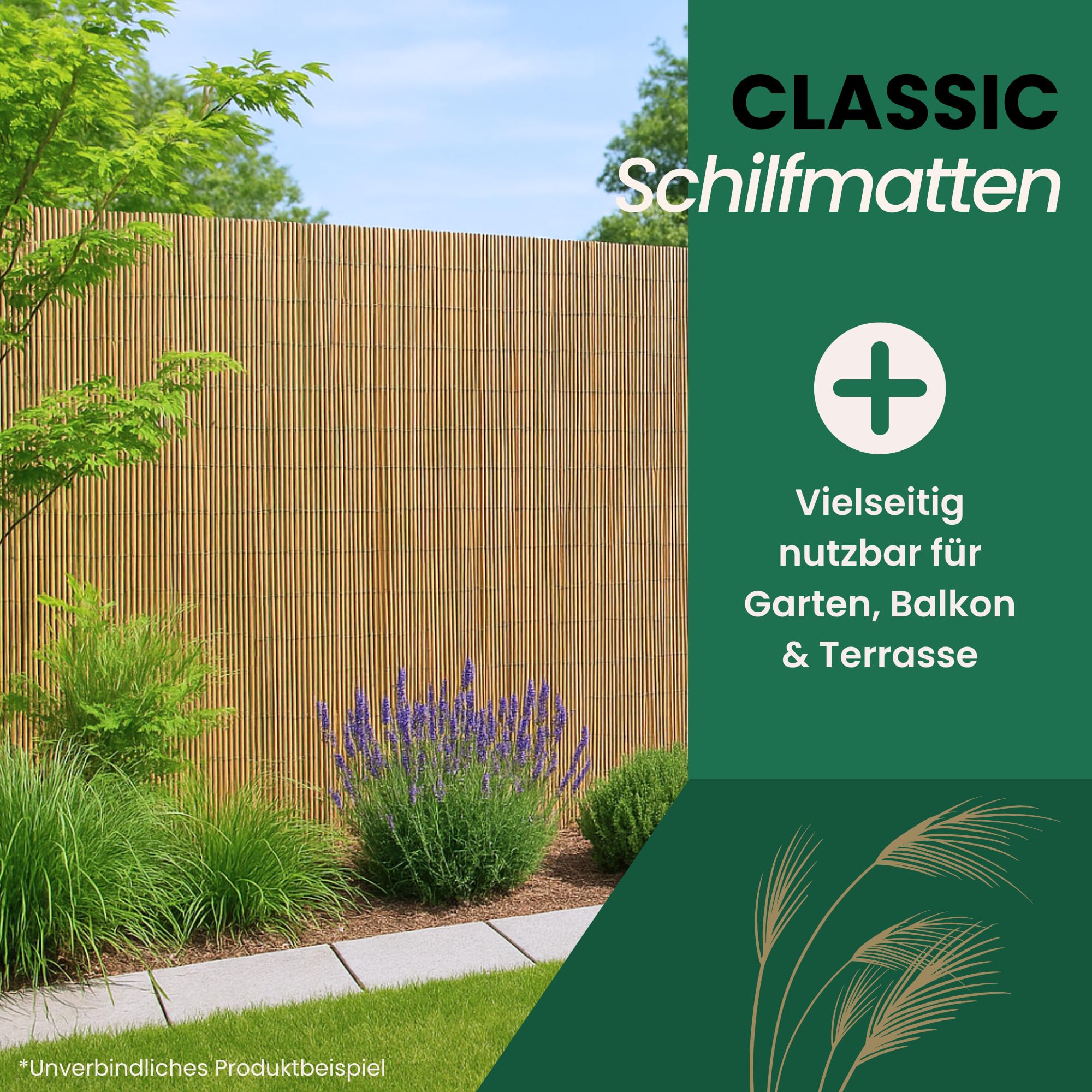 Schilf Sichtschutz | Schilfrohrmatte Classic | 120 x 600 cm | Natur Schilfmatte | Sichtschutzmatte & Windschutz für Balkon, Terrasse, Zaun & Garten | Für Indoor & Outdoor