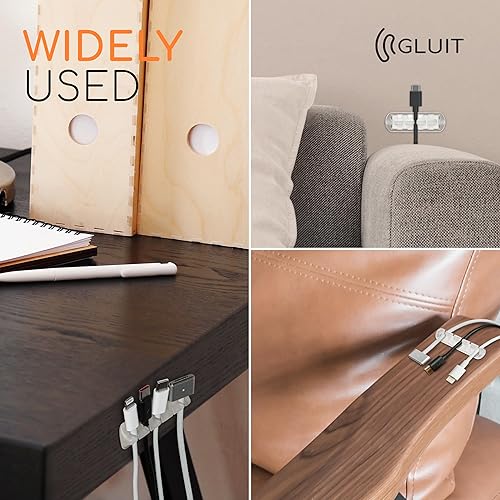 Miniatura 6 de GLUIT Organizador de cables adhesivo de escritorio, soportes versátiles para cables, clips de alambre y soporte para cables, organizador de cables