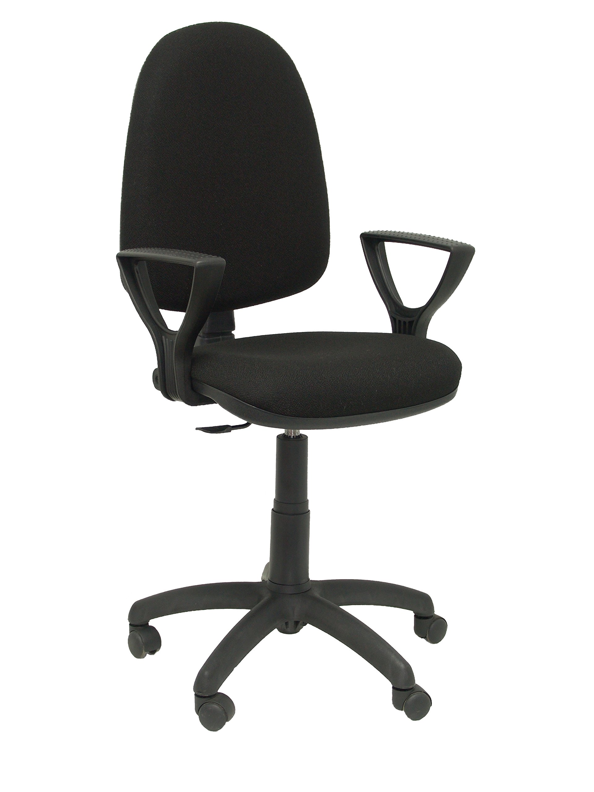 Piqueras y Crespo Modelo 04CP Silla de oficina ergonómica con mecanismo de contacto permanente y regulable en altura Asiento y respaldo tapizados en tejido BALI color negro (BRAZOS FIJOS INCLUIDOS)