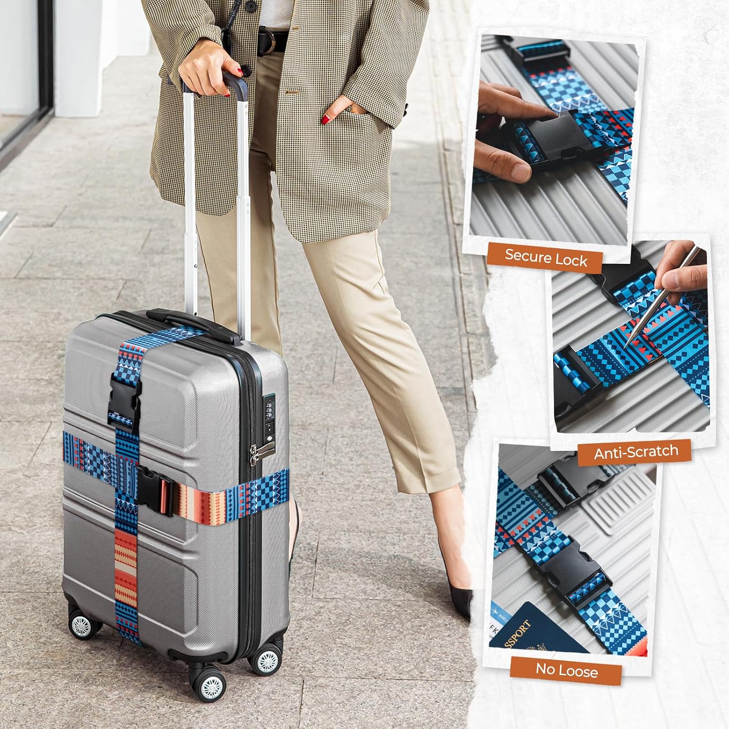 VULKIT 2 Pack Adjustable Luggage Straps, Heavy Duty Belts for Secure Luggage & Easy Identification, Travel Accessories Colorful