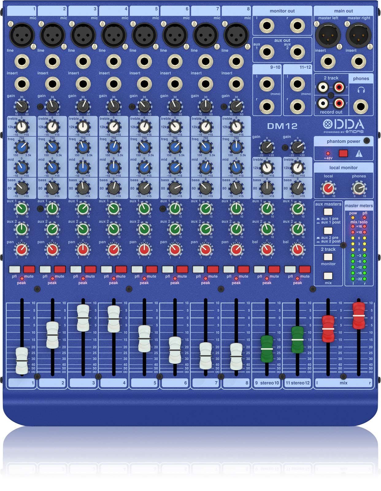 Midas DM12 Mixer analogico live e studio a 12 ingressi con preamplificatori microfonici Midas