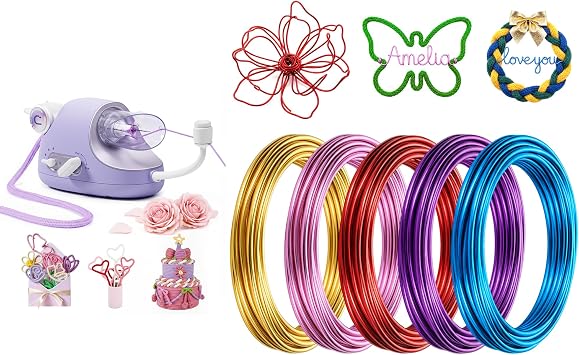 Caydo Automatic i Cord Knitting Machine Pro & 5pcs 3mm Aluminum Craft Wire, Electric i-Cord Knitter with Bendable Strong Flexible Aluminum Armature Wire for Sculpting/Crafts/DIY Projects