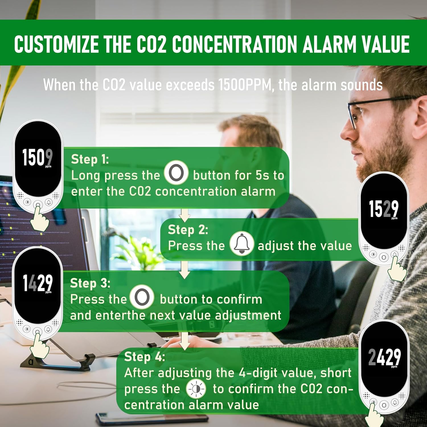 LSENLTY Upgraded CO2 Detector Plug in Wall Design,3 in 1 Air Quality Detector(Temp, Humidity and CO2 Value), High Accuracy Air Quality Monitor with Threshold Reminder and Manual Calibration for Home