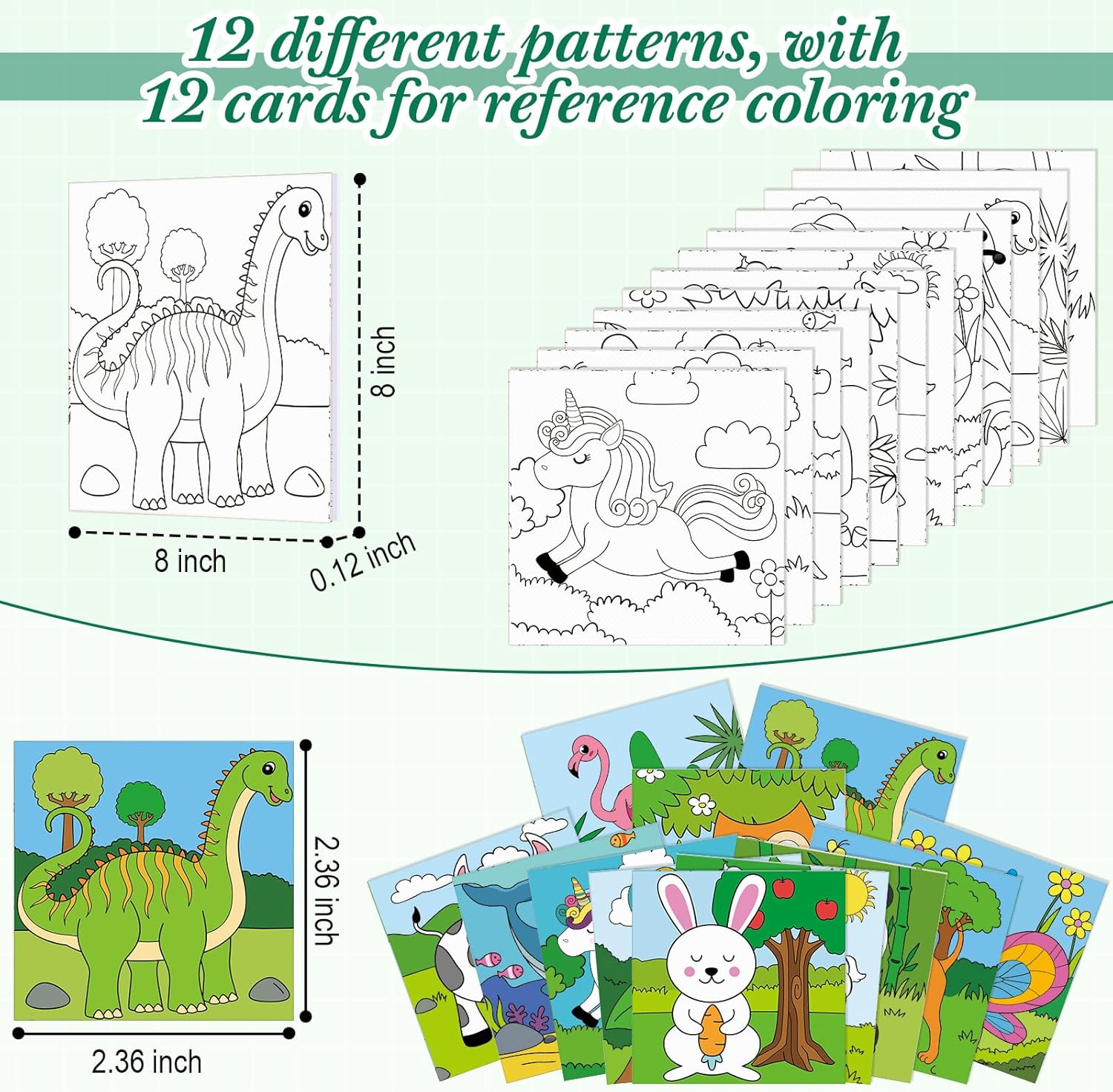 Sherr 12 Pcs Pre Drawn Canvas to Paint Animal Pre Printed Canvas for Painting for Beginners Students DIY Art Paint Supplies Christmas Valentines Party Favor(Cute Animals,8 x 8 Inch)