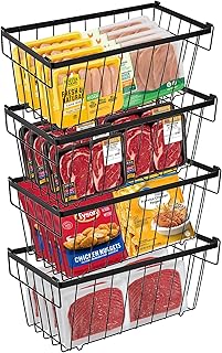 4PCS Cesta para Congelador para congelador para 141-198L,Metal Organizador Congelador Apilable Organizador Nevera Con Asas Y Fondo Antideslizante Apto Para FrigoríFico Mueble Cocina