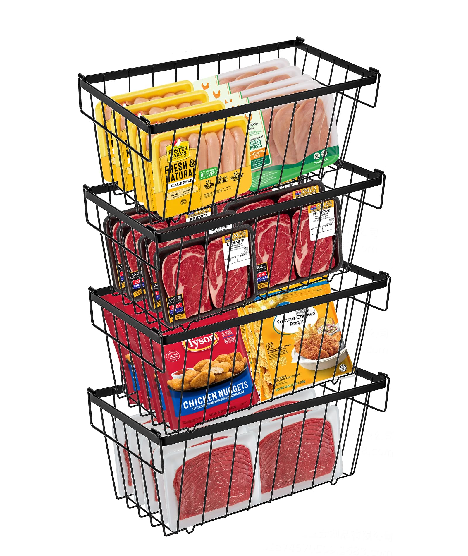 3 Cestini Metallici Per Congelatore Impilabili - Organizer 37x18.5x15.5cm Con Base Antiscivolo - Foto 9