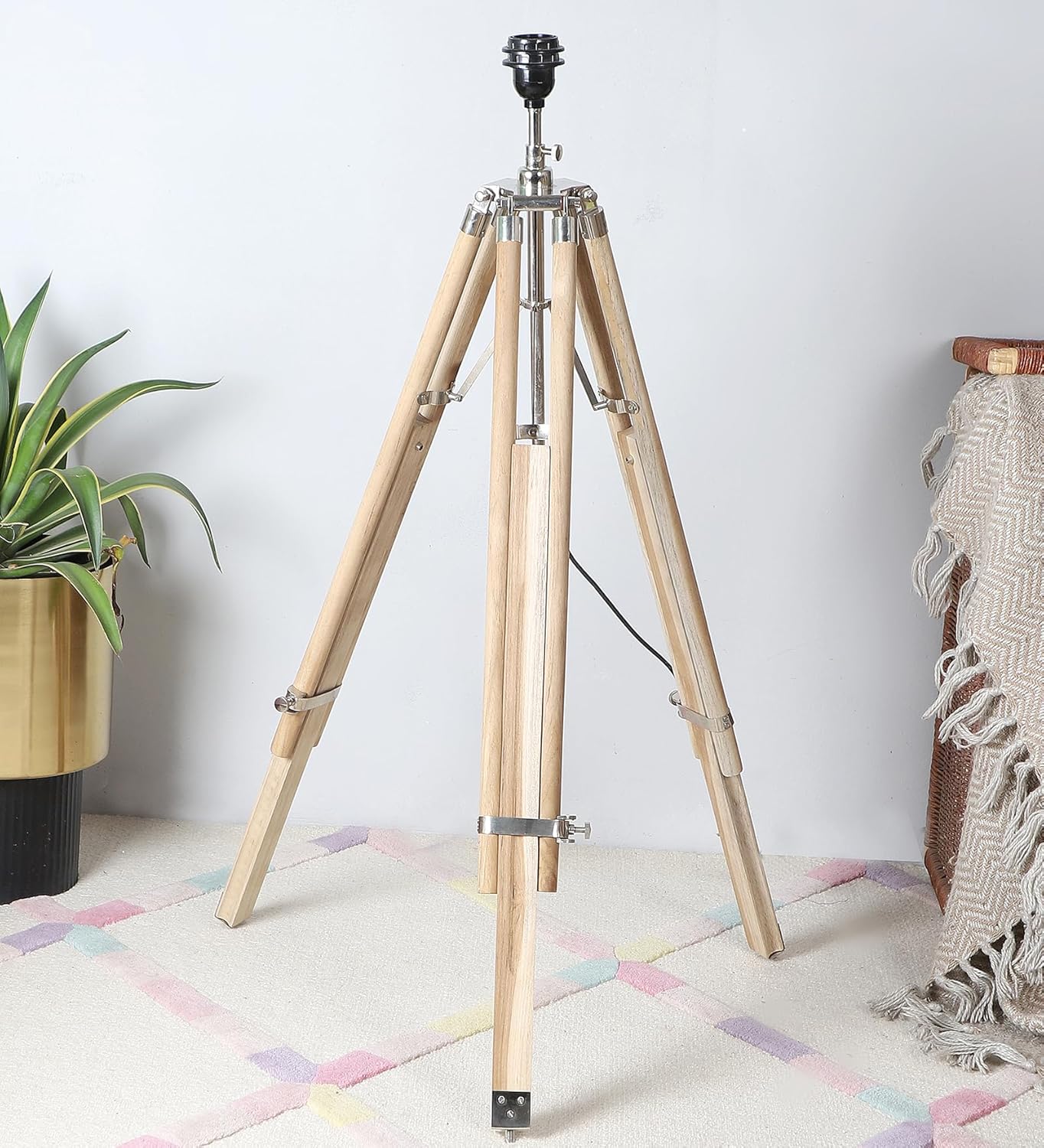NauticalMart Timber Tripod Lamp Lighting Home Prop Designer Lights (Shade not Included)
